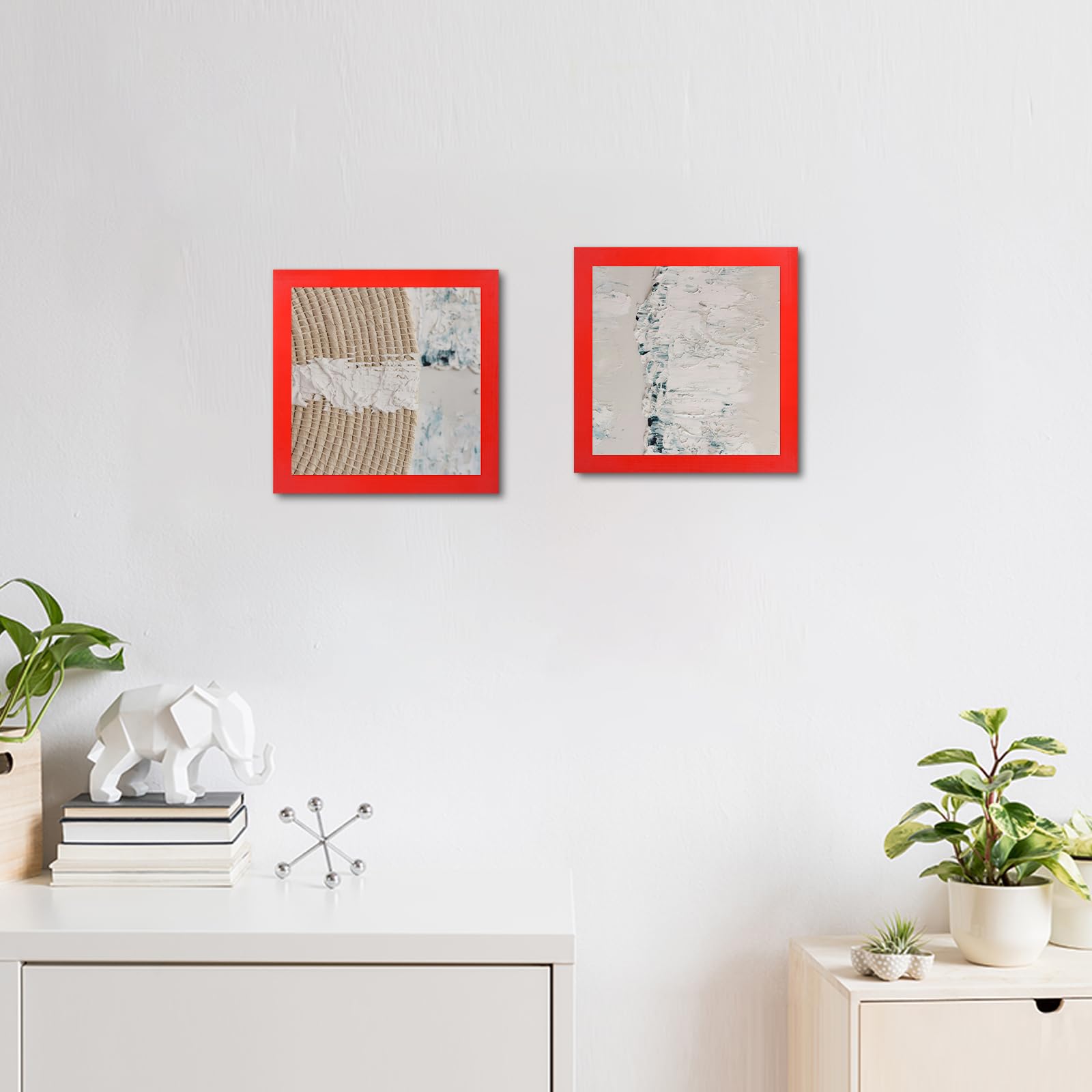 wyooxoo 8x8 Picture Frames Set of 4 Made Of Solid Wood Red Photo Frames Colorful Frame with HD Plexiglass, Wall or Tabletop Disp